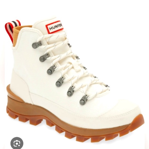 NWOT Hunter Desert Canvas Commando Boots, Off-White, Women's Size 11 - Picture 2 of 12